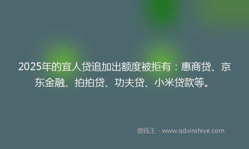 2025年的宜人贷追加出额度被拒有：惠商贷、京东金融、拍拍贷、功夫贷、小米贷款等。