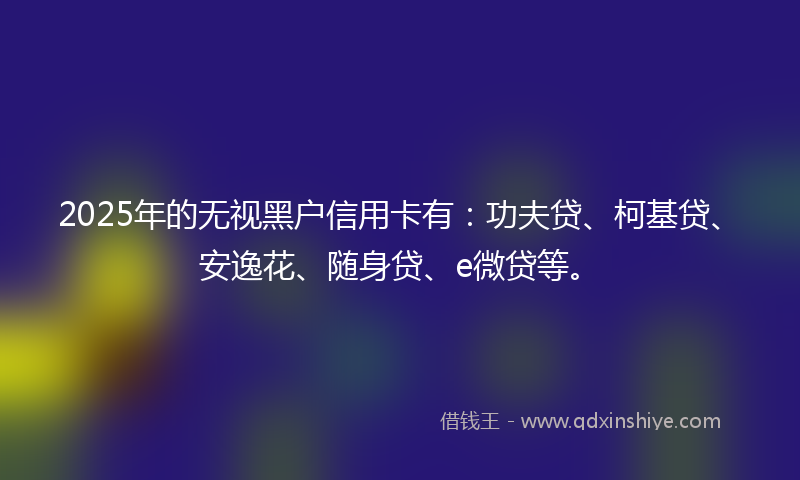 2025年的无视黑户信用卡有:功夫贷、柯基贷、安逸花、随身贷、e微贷等。