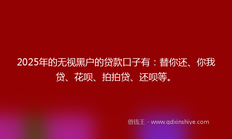 2025年的无视黑户的贷款口子有：替你还、你我贷、花呗、拍拍贷、还呗等。