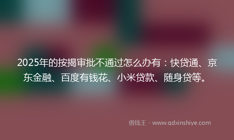2025年的按揭审批不通过怎么办有：快贷通、京东金融、百度有钱花、小米贷款、随身贷等。