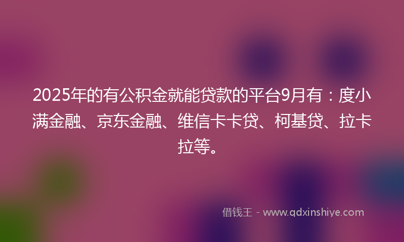 2025年的有公积金就能贷款的平台9月有：度小满金融、京东金融、维信卡卡贷、柯基贷、拉卡拉等。