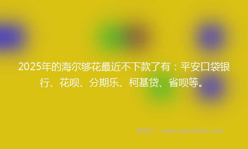 2025年的海尔够花最近不下款了有：平安口袋银行、花呗、分期乐、柯基贷、省呗等。