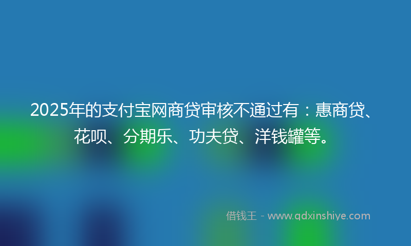 2025年的支付宝网商贷审核不通过有：惠商贷、花呗、分期乐、功夫贷、洋钱罐等。