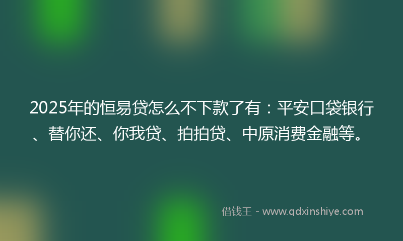 2025年的恒易贷怎么不下款了有：平安口袋银行、替你还、你我贷、拍拍贷、中原消费金融等。