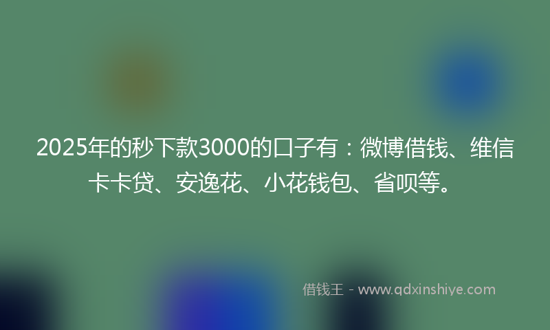 2025年的秒下款3000的口子有：微博借钱、维信卡卡贷、安逸花、小花钱包、省呗等。