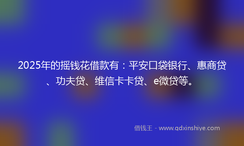 2025年的摇钱花借款有：平安口袋银行、惠商贷、功夫贷、维信卡卡贷、e微贷等。