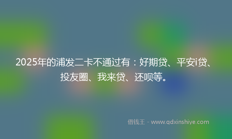 2025年的浦发二卡不通过有：好期贷、平安i贷、投友圈、我来贷、还呗等。