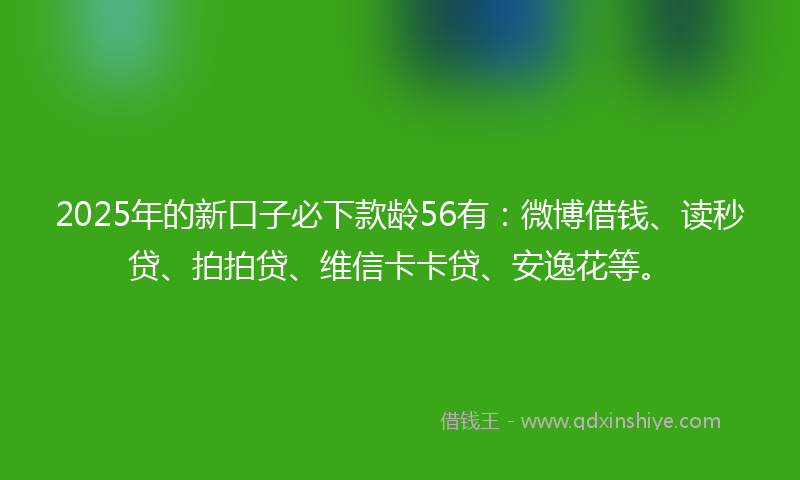 2025年的新口子必下款龄56有：微博借钱、读秒贷、拍拍贷、维信卡卡贷、安逸花等。