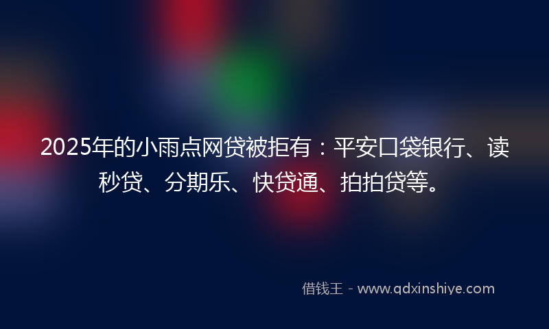 2025年的小雨点网贷被拒有：平安口袋银行、读秒贷、分期乐、快贷通、拍拍贷等。
