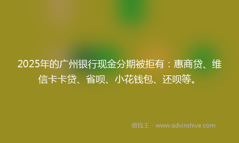 2025年的广州银行现金分期被拒有：惠商贷、维信卡卡贷、省呗、小花钱包、还呗等。