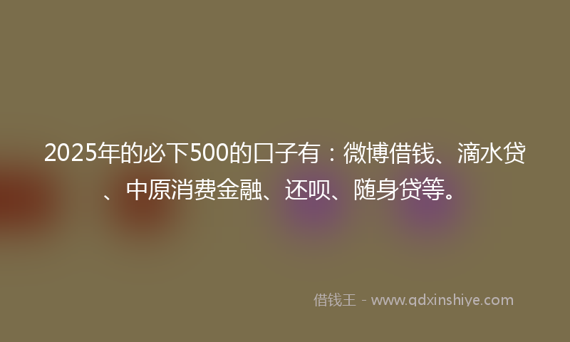 2025年的必下500的口子有：微博借钱、滴水贷、中原消费金融、还呗、随身贷等。