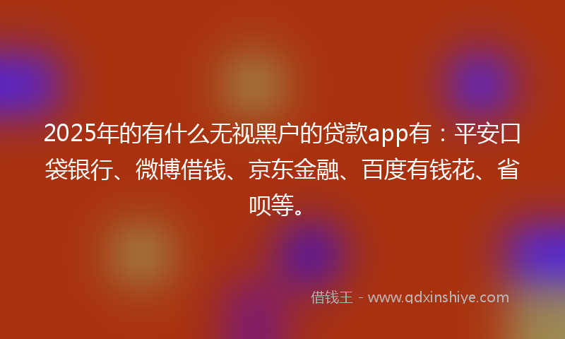 2025年的有什么无视黑户的贷款app有：平安口袋银行、微博借钱、京东金融、百度有钱花、省呗等。