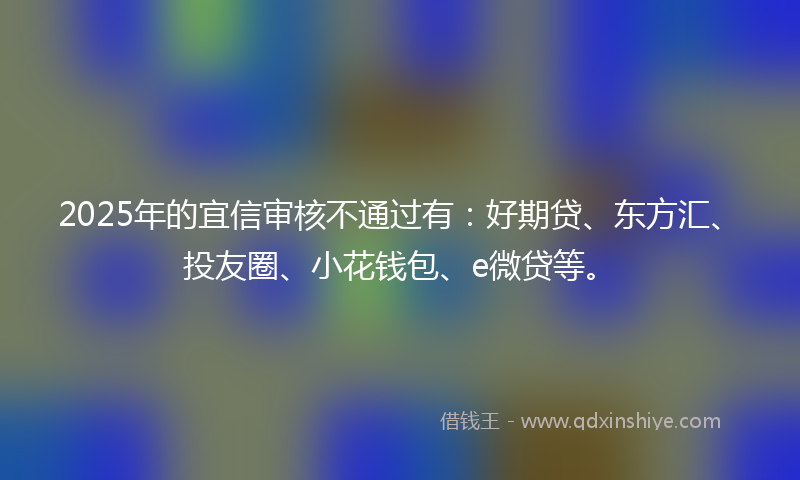 2025年的宜信审核不通过有：好期贷、东方汇、投友圈、小花钱包、e微贷等。