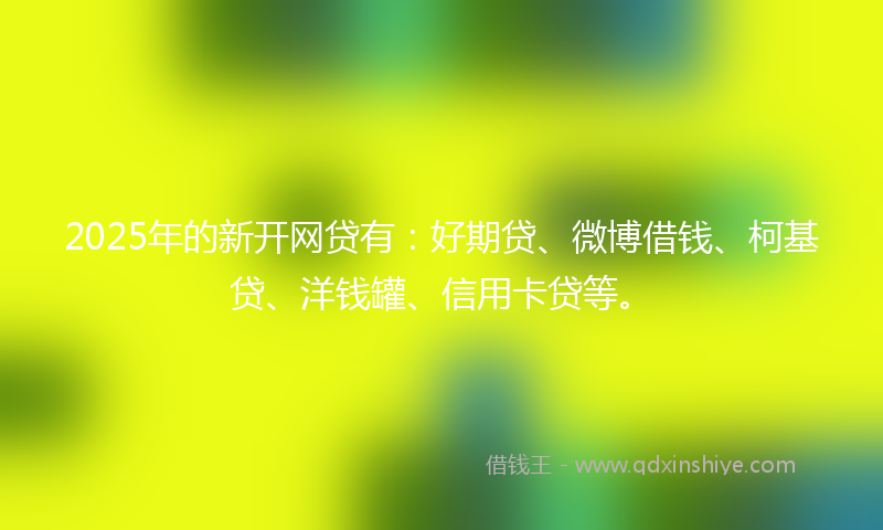 2025年的新开网贷有：好期贷、微博借钱、柯基贷、洋钱罐、信用卡贷等。