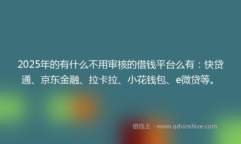 2025年的有什么不用审核的借钱平台么有：快贷通、京东金融、拉卡拉、小花钱包、e微贷等。