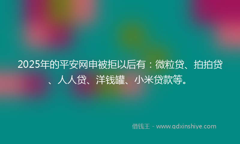 2025年的平安网申被拒以后有：微粒贷、拍拍贷、人人贷、洋钱罐、小米贷款等。
