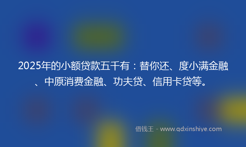 2025年的小额贷款五千有：替你还、度小满金融、中原消费金融、功夫贷、信用卡贷等。