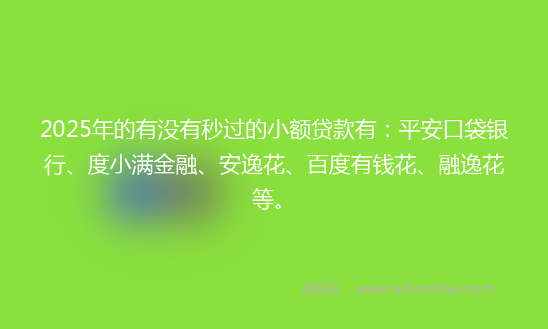 2025年的有没有秒过的小额贷款有：平安口袋银行、度小满金融、安逸花、百度有钱花、融逸花等。
