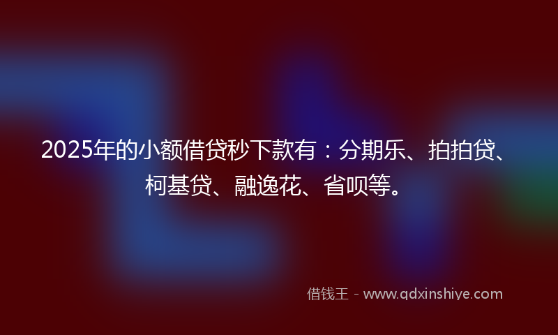 2025年的小额借贷秒下款有：分期乐、拍拍贷、柯基贷、融逸花、省呗等。
