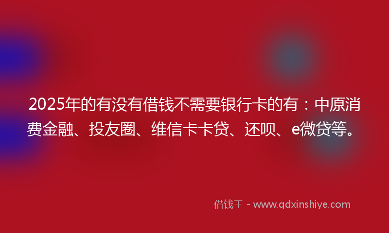 2025年的有没有借钱不需要银行卡的有：中原消费金融、投友圈、维信卡卡贷、还呗、e微贷等。