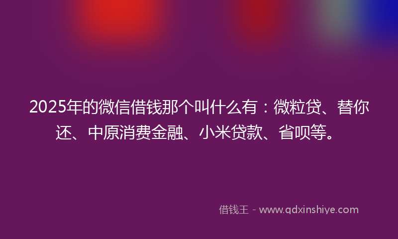 2025年的微信借钱那个叫什么有：微粒贷、替你还、中原消费金融、小米贷款、省呗等。