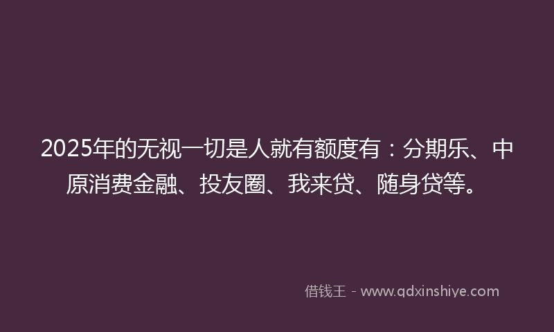 2025年的无视一切是人就有额度有：分期乐、中原消费金融、投友圈、我来贷、随身贷等。