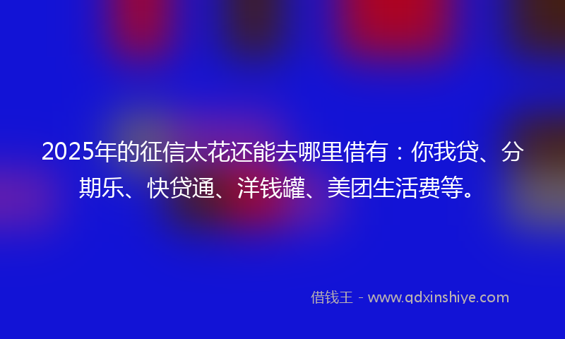 2025年的征信太花还能去哪里借有：你我贷、分期乐、快贷通、洋钱罐、美团生活费等。