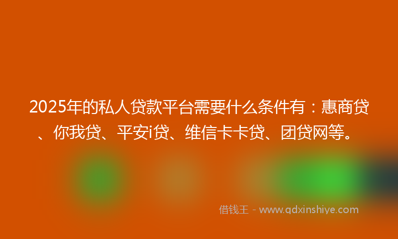 2025年的私人贷款平台需要什么条件有：惠商贷、你我贷、平安i贷、维信卡卡贷、团贷网等。