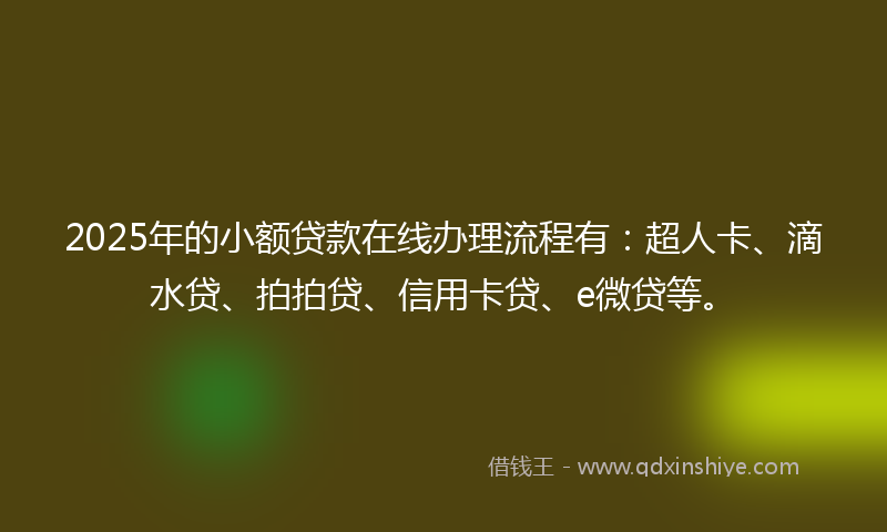 2025年的小额贷款在线办理流程有:超人卡、滴水贷、拍拍贷、信用卡贷、e微贷等。