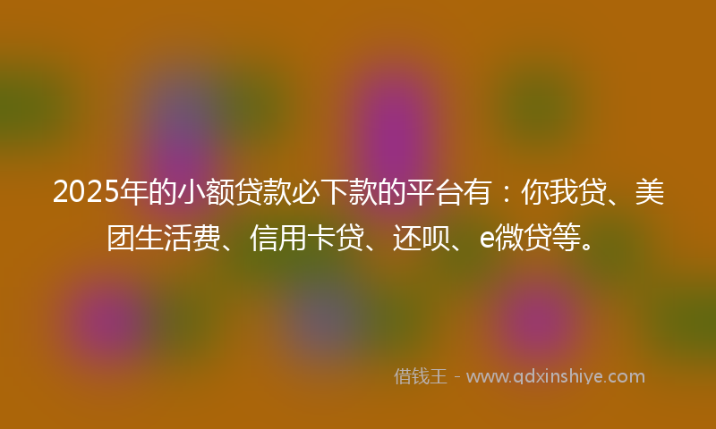 2025年的小额贷款必下款的平台有：你我贷、美团生活费、信用卡贷、还呗、e微贷等。