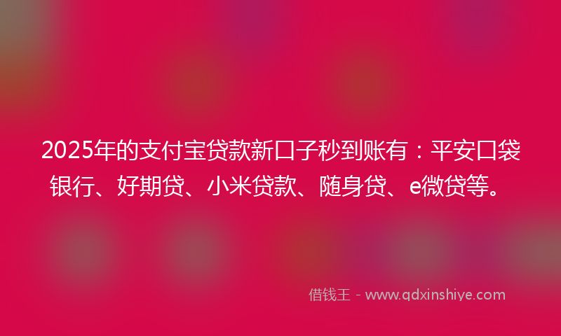 2025年的支付宝贷款新口子秒到账有：平安口袋银行、好期贷、小米贷款、随身贷、e微贷等。