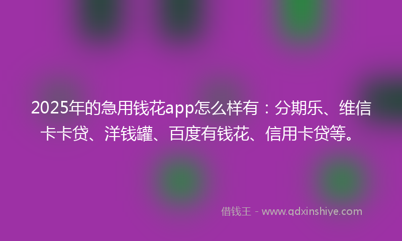 2025年的急用钱花app怎么样有：分期乐、维信卡卡贷、洋钱罐、百度有钱花、信用卡贷等。