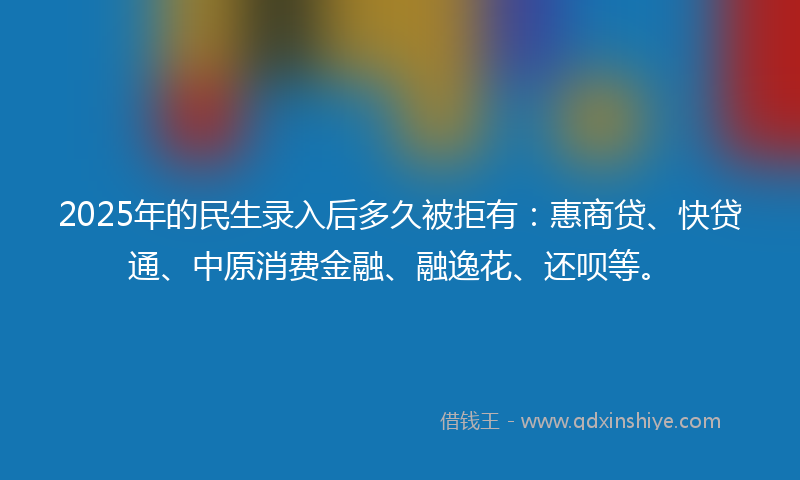 2025年的民生录入后多久被拒有：惠商贷、快贷通、中原消费金融、融逸花、还呗等。