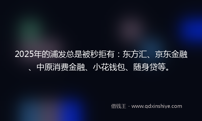 2025年的浦发总是被秒拒有：东方汇、京东金融、中原消费金融、小花钱包、随身贷等。