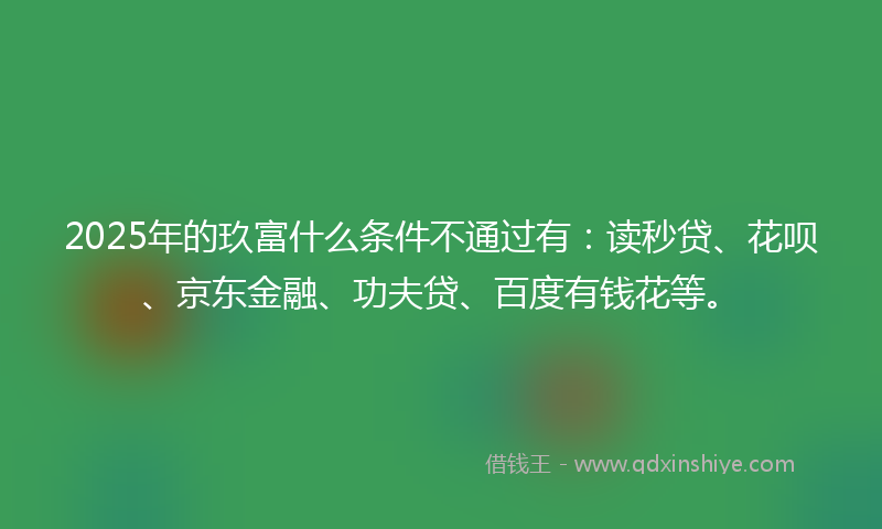 2025年的玖富什么条件不通过有：读秒贷、花呗、京东金融、功夫贷、百度有钱花等。