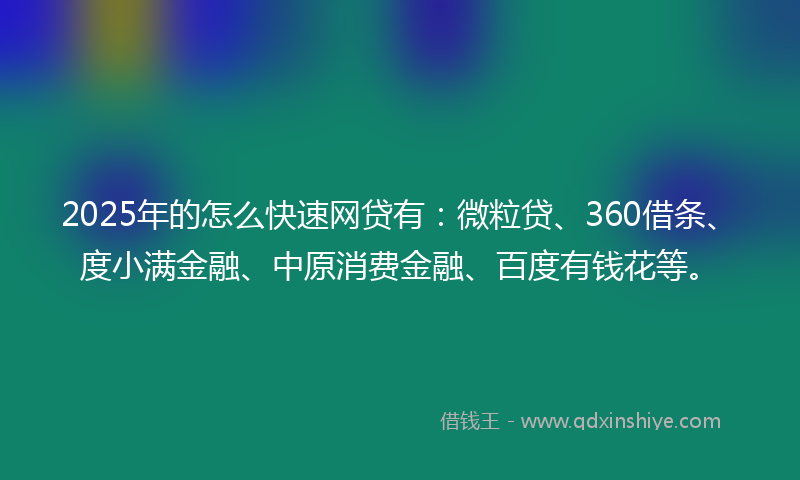 2025年的怎么快速网贷有：微粒贷、360借条、度小满金融、中原消费金融、百度有钱花等。