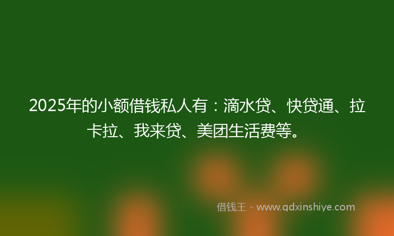 2025年的小额借钱私人有：滴水贷、快贷通、拉卡拉、我来贷、美团生活费等。