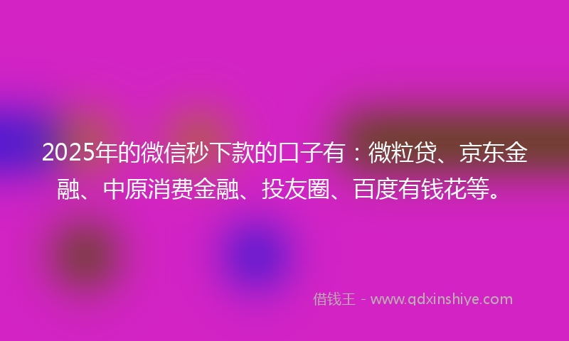 2025年的微信秒下款的口子有：微粒贷、京东金融、中原消费金融、投友圈、百度有钱花等。