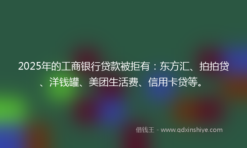 2025年的工商银行贷款被拒有：东方汇、拍拍贷、洋钱罐、美团生活费、信用卡贷等。