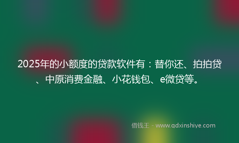 2025年的小额度的贷款软件有：替你还、拍拍贷、中原消费金融、小花钱包、e微贷等。