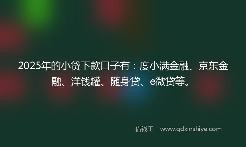 2025年的小贷下款口子有：度小满金融、京东金融、洋钱罐、随身贷、e微贷等。