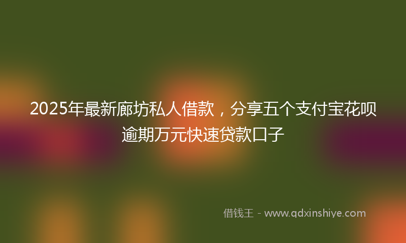 2025年最新廊坊私人借款，分享五个支付宝花呗逾期万元快速贷款口子