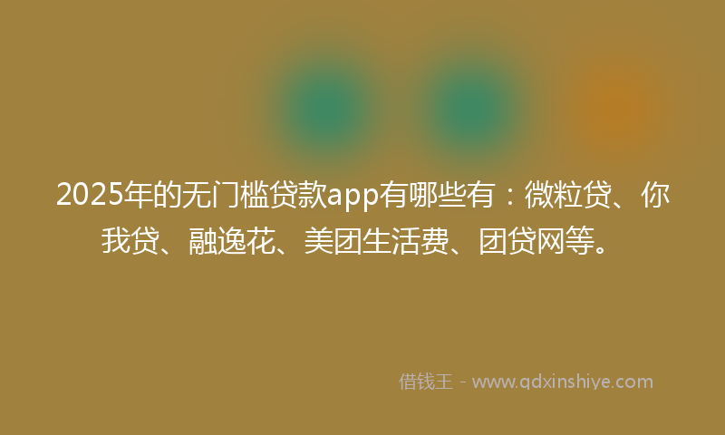 2025年的无门槛贷款app有哪些有：微粒贷、你我贷、融逸花、美团生活费、团贷网等。