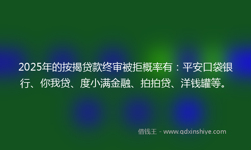 2025年的按揭贷款终审被拒概率有：平安口袋银行、你我贷、度小满金融、拍拍贷、洋钱罐等。