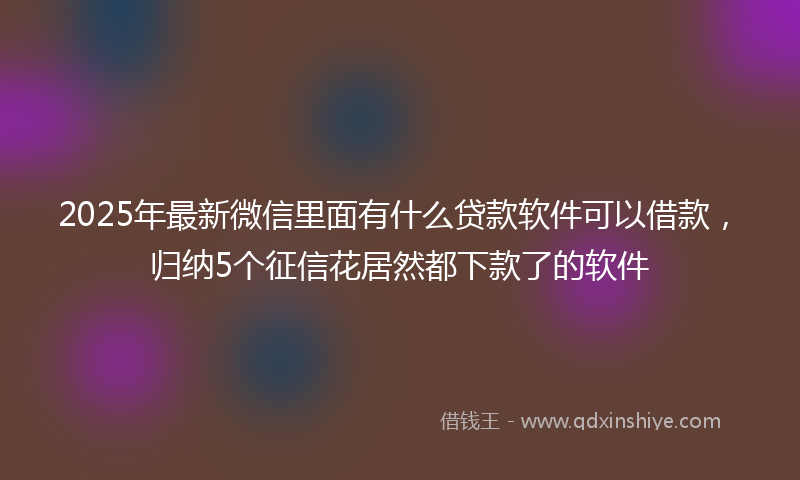 2025年最新微信里面有什么贷款软件可以借款，归纳5个征信花居然都下款了的软件
