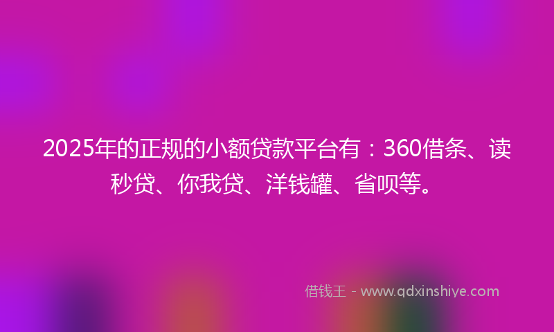 2025年的正规的小额贷款平台有：360借条、读秒贷、你我贷、洋钱罐、省呗等。