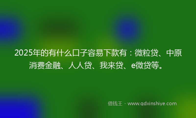 2025年的有什么口子容易下款有：微粒贷、中原消费金融、人人贷、我来贷、e微贷等。
