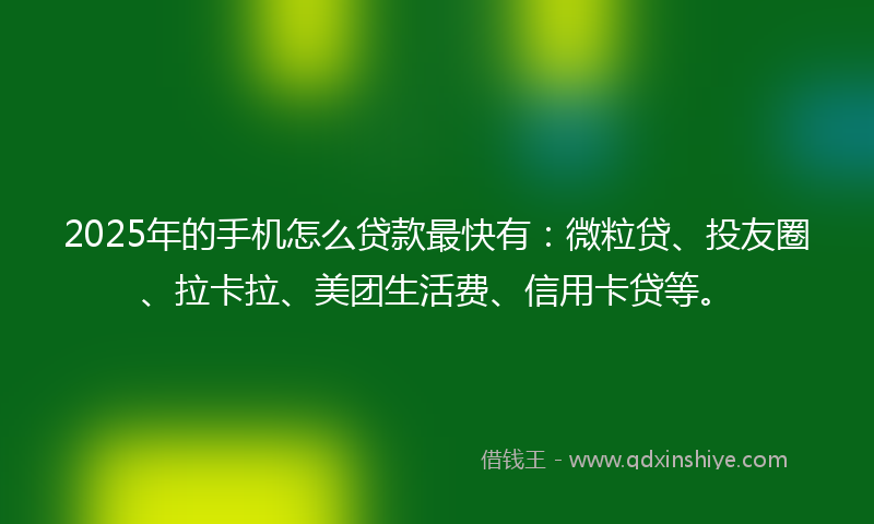 2025年的手机怎么贷款最快有：微粒贷、投友圈、拉卡拉、美团生活费、信用卡贷等。