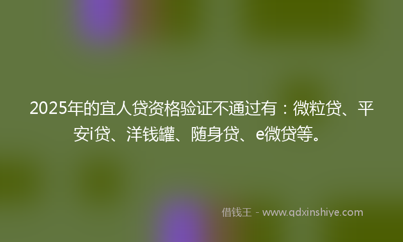 2025年的宜人贷资格验证不通过有：微粒贷、平安i贷、洋钱罐、随身贷、e微贷等。