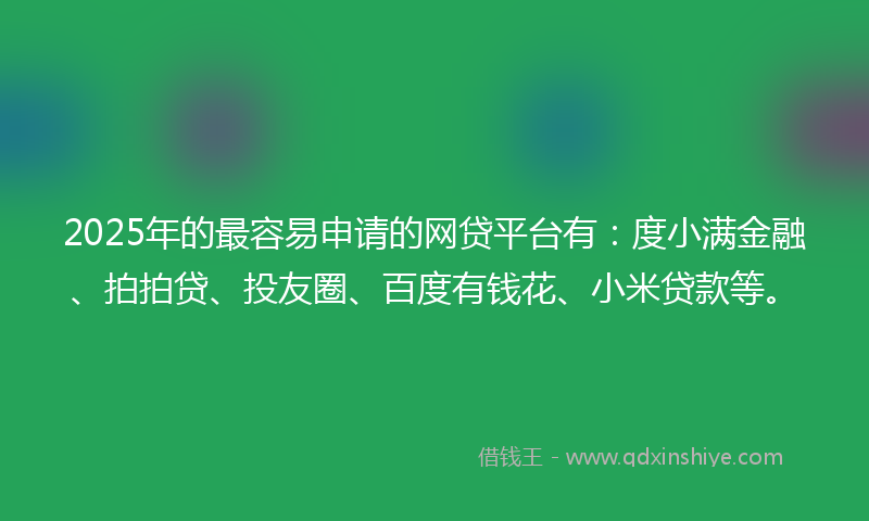 2025年的最容易申请的网贷平台有：度小满金融、拍拍贷、投友圈、百度有钱花、小米贷款等。